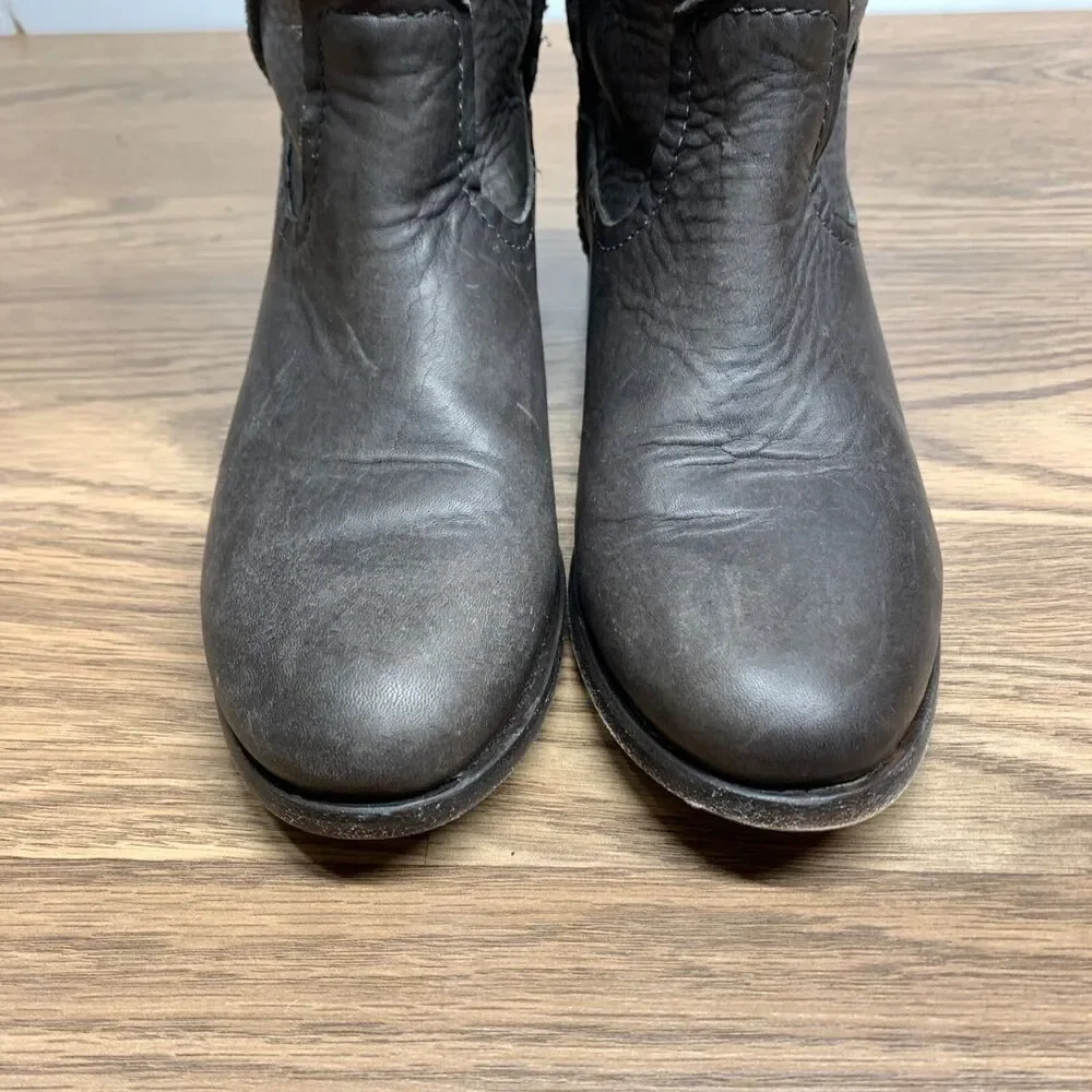 Frye Cara Leather Riding Boots‎ Size 6.5 B Tall Pull On Gray